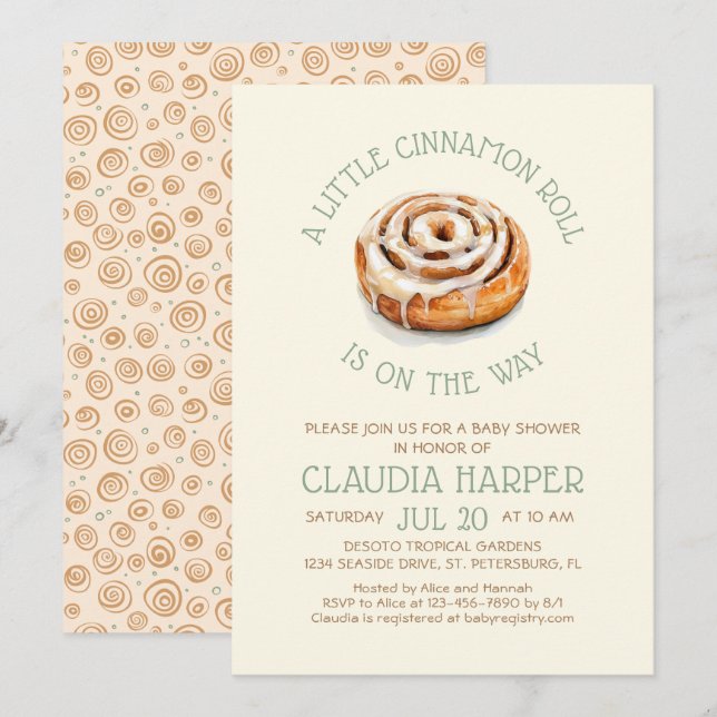 Invitación de Baby Shower a Little Cinnamon Roll (Anverso / Reverso)