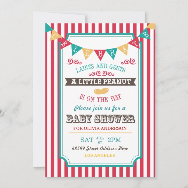 Invitación de Baby Shower a Little Peanut Circus (Anverso)
