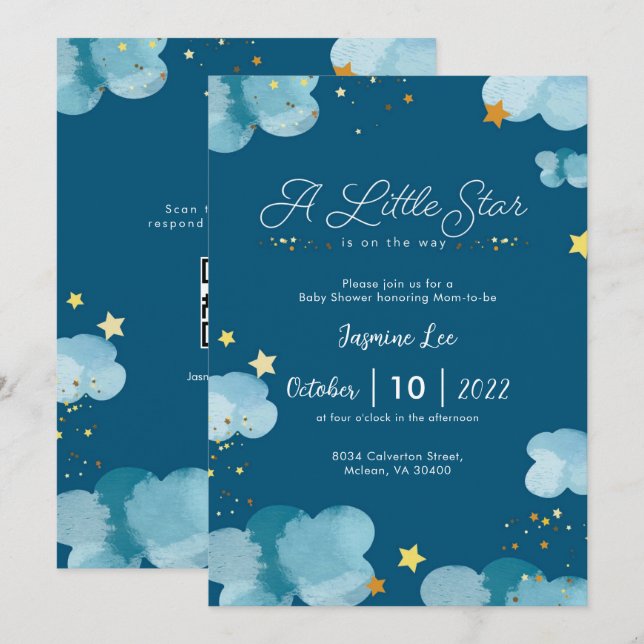 Invitación de Baby Shower a Little Star (Anverso / Reverso)