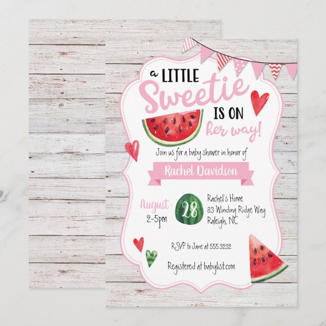 Invitación de Baby Shower a Little Sweetie Waterme (Anverso / Reverso)