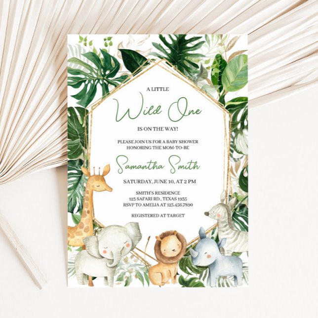 Invitación de Baby Shower A Little Wild One (Jungle Safari Animals Baby Shower Invitation)