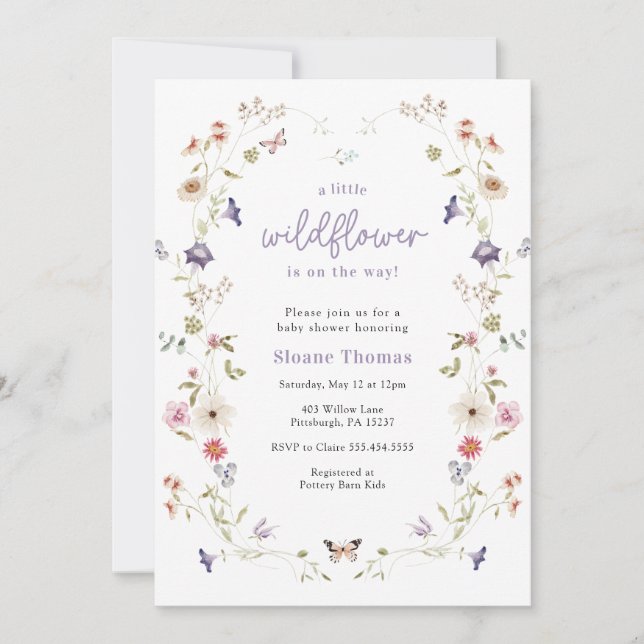 Invitación de Baby Shower a Little Wildflower Wrea (Anverso)