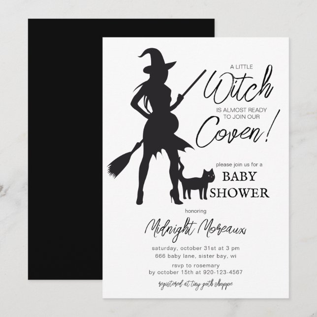 Invitación de Baby Shower a Little Witch Halloween (Anverso / Reverso)