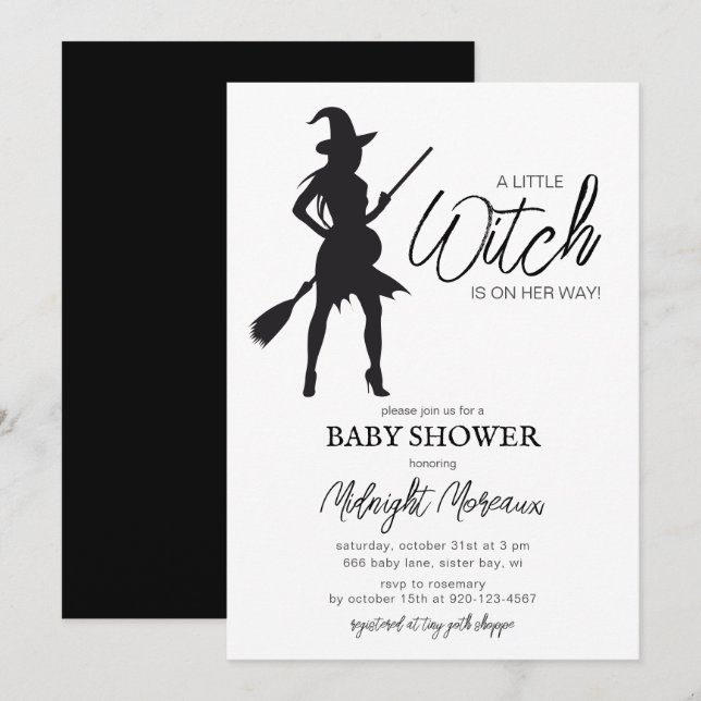 Invitación de Baby Shower a Little Witch Halloween (Anverso / Reverso)