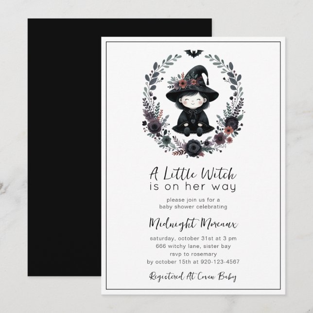 Invitación de Baby Shower a Little Witch Halloween (Anverso / Reverso)