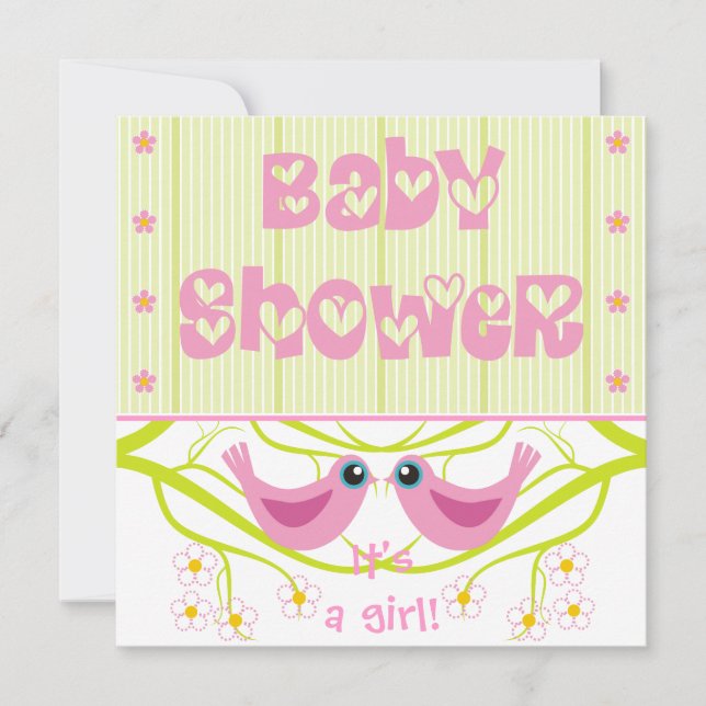 Invitación de Baby Shower a los adorables birdies  (Anverso)