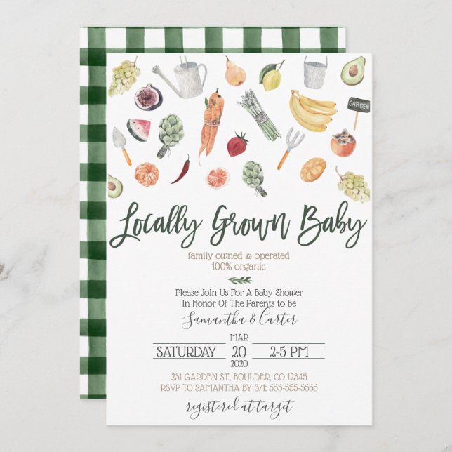 Invitación de Baby Shower a los agricultores (Anverso / Reverso)