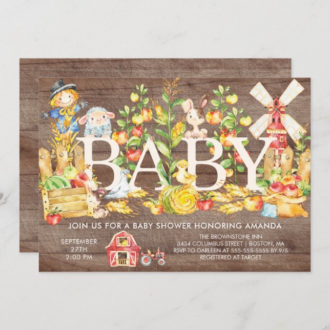 Invitación de Baby Shower a los agricultores de la (Anverso / Reverso)