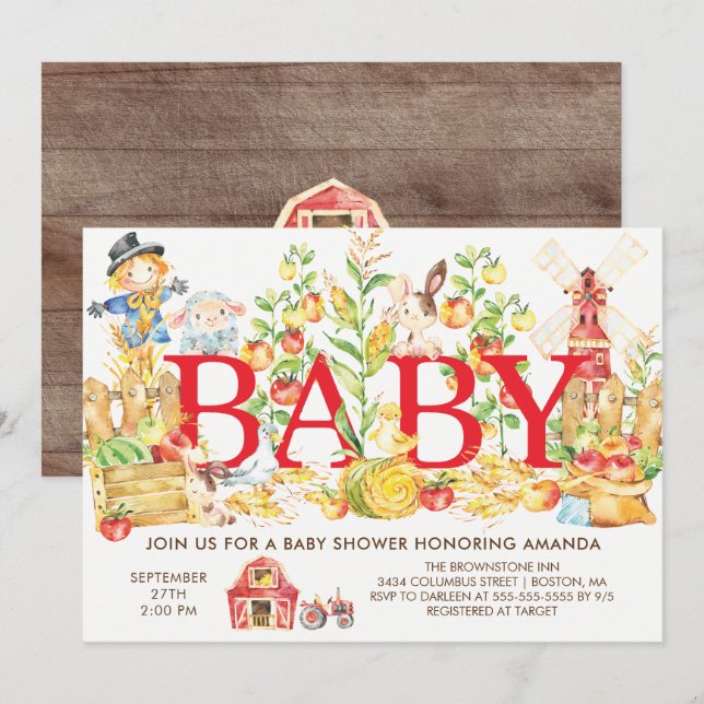 Invitación de Baby Shower a los agricultores de la (Anverso / Reverso)