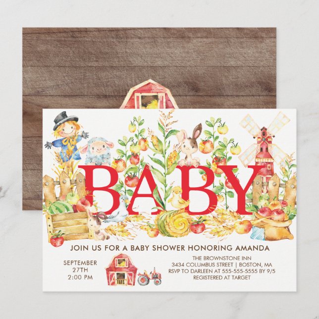 Invitación de Baby Shower a los agricultores de la (Anverso / Reverso)