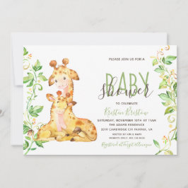 Invitación de Baby Shower a los Animales de jirafa