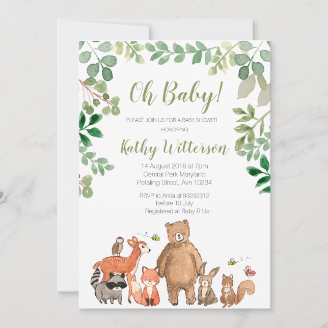 Invitación de Baby Shower a los animales de la veg (Anverso)