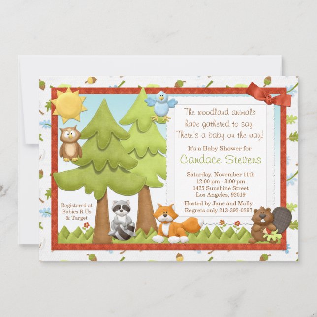 Invitación de Baby Shower a los animales de las ti (Anverso)