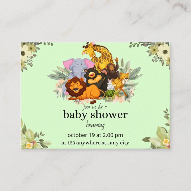 Invitación de Baby Shower a los animales de safari (Anverso)
