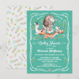 Invitación de Baby Shower a los animales del bosqu