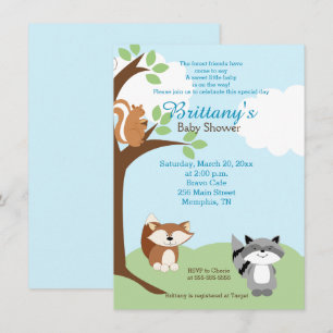 Invitación de Baby Shower a los animales del bosqu