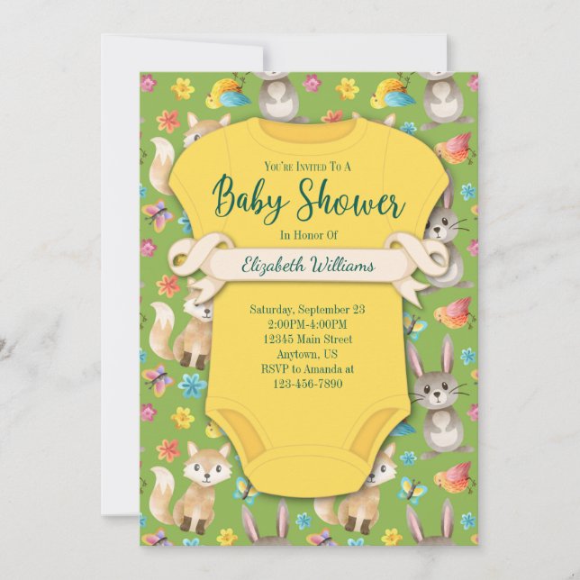 Invitación de Baby Shower a los animales del bosqu (Anverso)