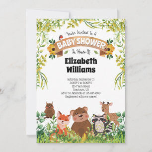 Invitación de Baby Shower a los animales del bosqu