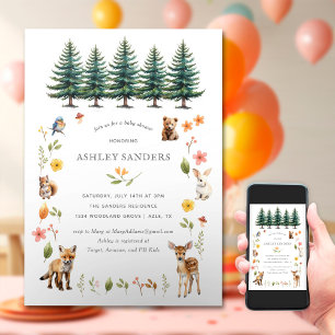 Invitación de Baby Shower a los animales del bosqu