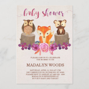 Invitación de Baby Shower a los animales del bosqu