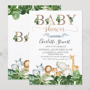 Invitación de Baby Shower a los animales Gold Gree