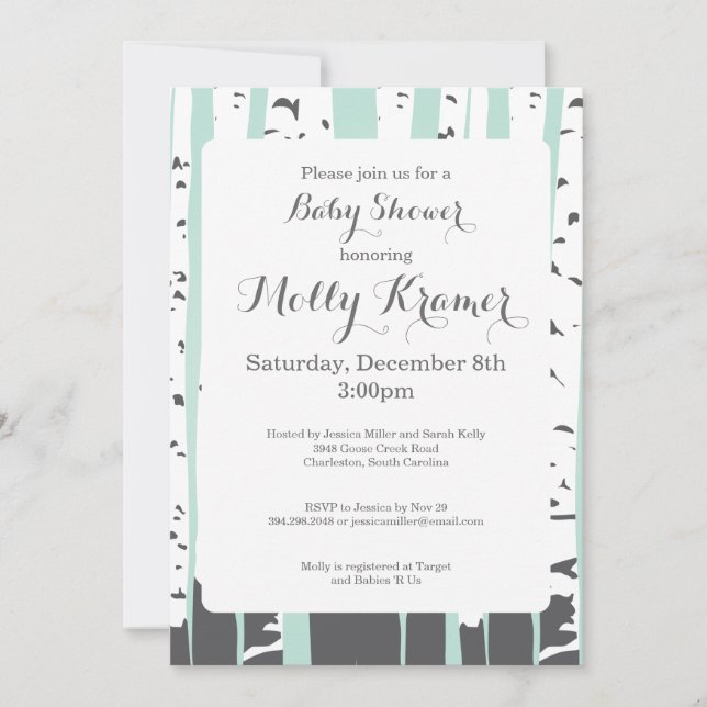 Invitación de Baby Shower a los Árboles verdes (Anverso)