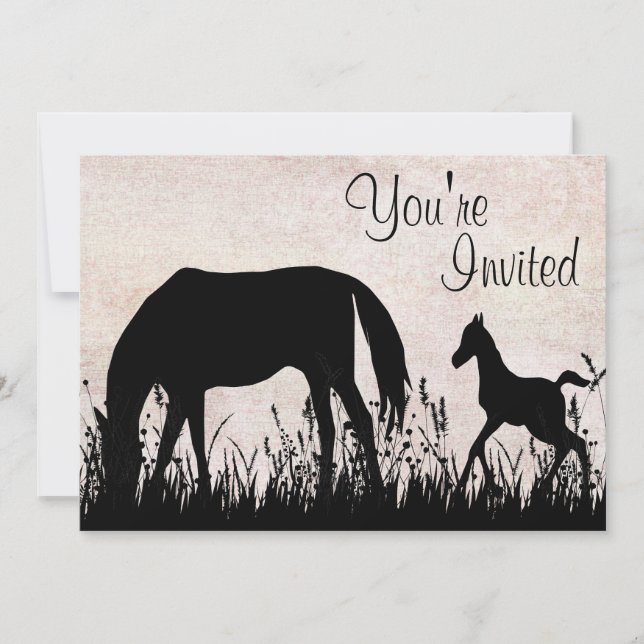 Invitación de Baby Shower a los caballos Mare y Fo (Anverso)