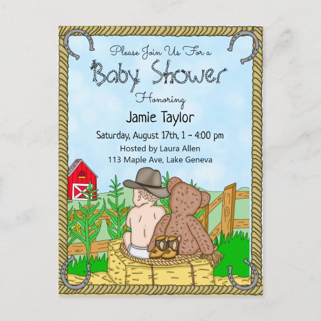 Invitación de Baby Shower a los chicos de vaca y o (Anverso)