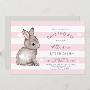Invitación de Baby Shower a los conejitos rosados
