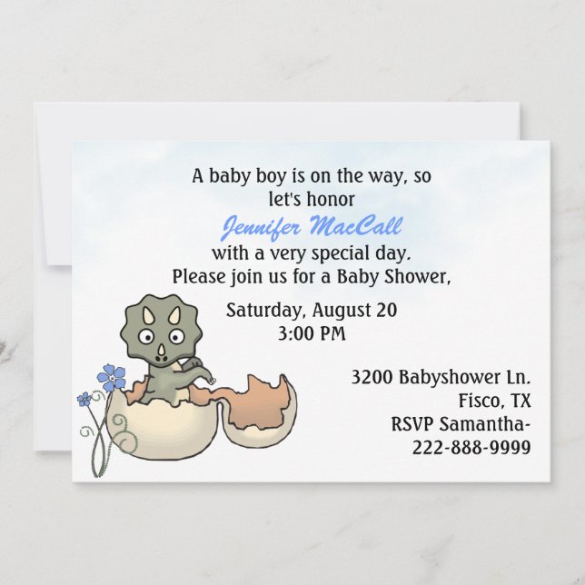 Invitación de Baby Shower a los dinosaurios bebés (Anverso)