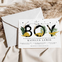 Invitación de Baby Shower a los dinosaurios de oro