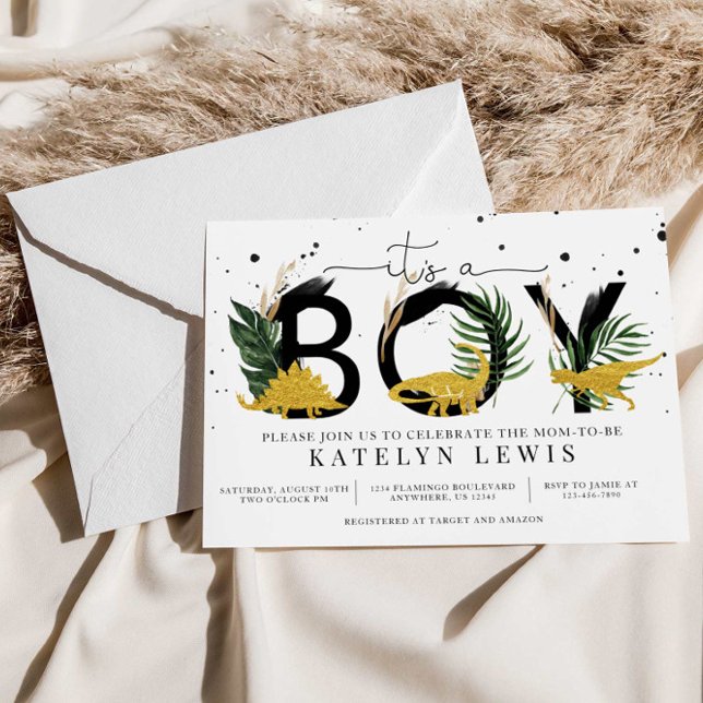 Invitación de Baby Shower a los dinosaurios de oro (Subido por el creador)