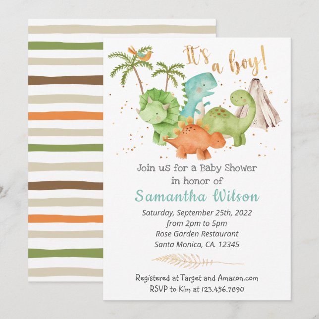Invitación de Baby Shower a los dinosaurios jurási (Anverso / Reverso)
