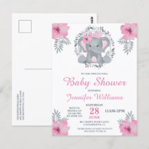 Invitación de Baby Shower a los elefantes florales