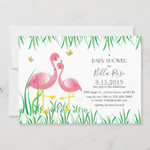 Invitación de Baby Shower a los flamencos rosados