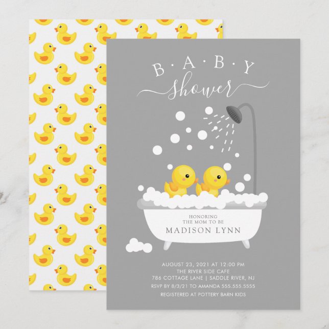Invitación de Baby Shower a los gemelos de los duq (Anverso / Reverso)
