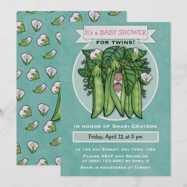 Invitación de Baby Shower a los gemelos étnicos Sw (Anverso / Reverso)