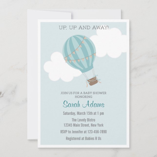 Invitación de Baby Shower a los globos aerostático (Anverso)