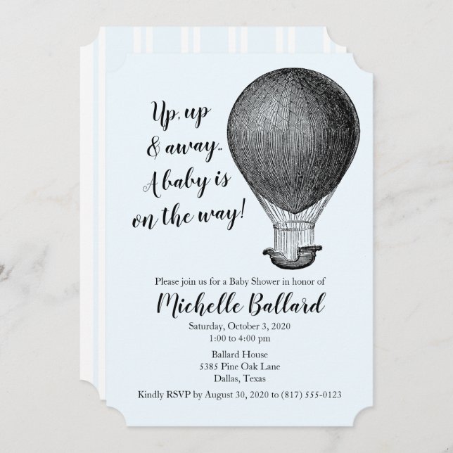 Invitación de Baby Shower a los globos aerostático (Anverso / Reverso)