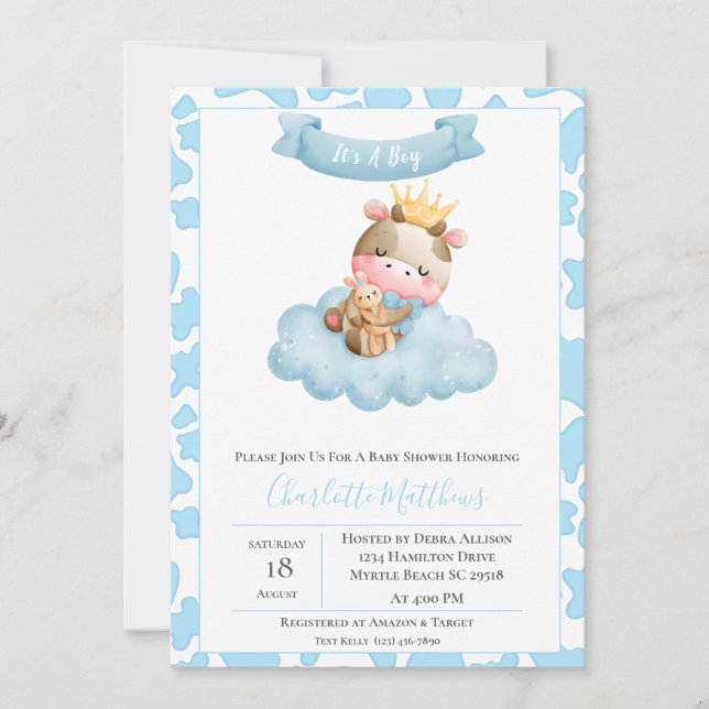 Invitación de Baby Shower a los globos de la nube  (Anverso)