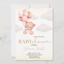 Invitación de Baby Shower a los globos de oso acua