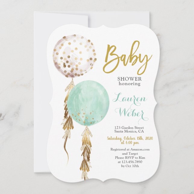Invitación de Baby Shower a los globos neutrales d (Anverso)