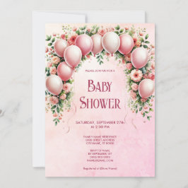 Invitación de Baby Shower a los globos rosados