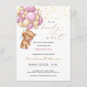 Invitación de Baby Shower a los globos rosados de 