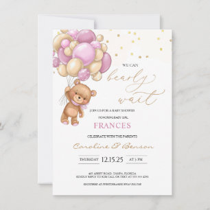 Invitación de Baby Shower a los globos rosados de