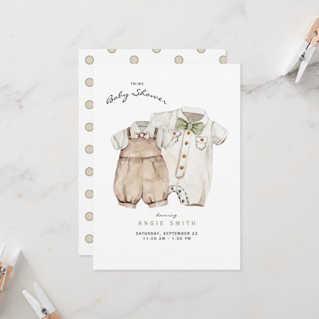 Invitación de Baby Shower a los niños gemelos con  (Anverso/Reverso In Situ)