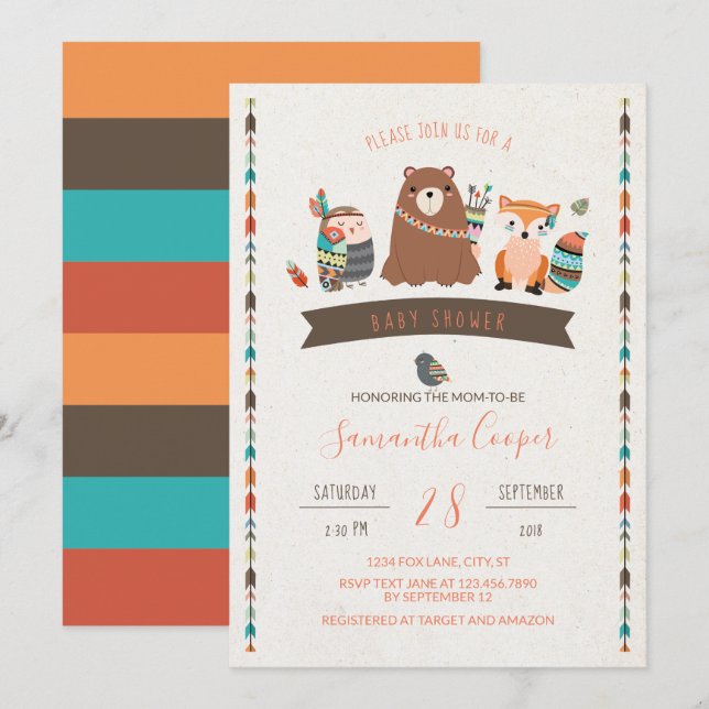 Invitación de Baby Shower a los personajes de anim (Anverso / Reverso)