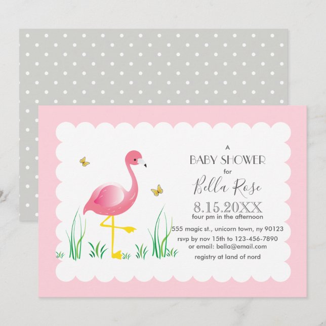 Invitación de Baby Shower a los puntos de la Polka (Anverso / Reverso)