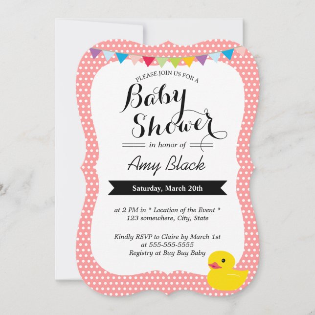 Invitación de Baby Shower a los puntos de polka de (Anverso)