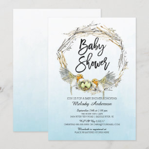 Invitación de Baby Shower a los trillizos de nido 